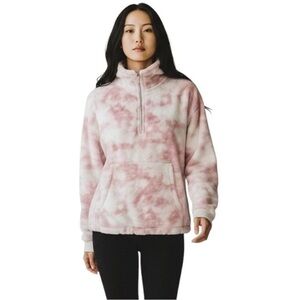 Old Navy Women's Cozy Faux-Fur Half-Zip Cinch-Hem Sweatshirt XS Pink Tie-Dye Top